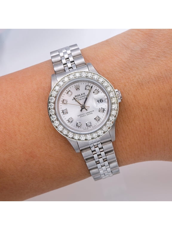 Pre-Owned Rolex Datejust 26MM 6917 Silver Diamond Dial Diamond Bezel Stainless Steel Jubilee Bracelet 0.9ct