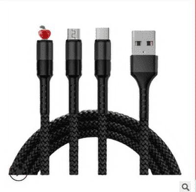 Charging Cable with 3 Round Heads 3-in-1 5A Charging charging cable 3-in-1 Cord Mobile Phone Braided Charger Cable, Black