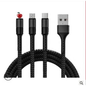 Charging Cable with 3 Round Heads 3-in-1 5A Charging charging cable 3-in-1 Cord Mobile Phone Braided Charger Cable, Black