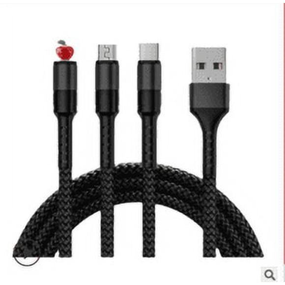 Langgg Charging Cable with 3 Round Heads 3-in-1 5A Charging Cord Mobile Phone Braided Charger Cable, Black