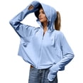 thumbnail image 2 of Domuza Womens Upf 50+ Sun Hoodie Shirts with Brim and Mask Long Sleeve Solid Shirts Summer Fashion Uv Protection Ice Silk Sunscreen Tops Blue One Size, 2 of 3