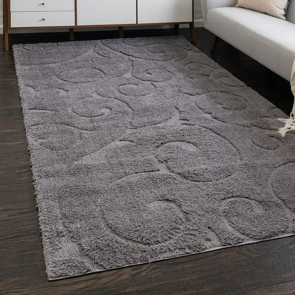 Unique Loom Floral Shag Collection Area Rug - Carved (8' x 10' Rectangle Dark Gray)