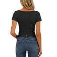 thumbnail image 4 of Womens Short Sleeve Ribbed Tops Square Neck Lace Trim Fitted Tight Shirts Casual Basic Tee Spring Clothes 2026 Trendy Black XL, 4 of 4