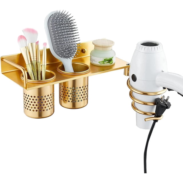 Kunmingshisd(320x140x105mm)Soporte para secador de pelo, soporte para alisador de baño, soporte para secador de pelo montado en la pared con organizador de cables, soporte para secador de pelo de alum