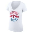 thumbnail image 2 of Women's G-III 4Her by Carl Banks White Philadelphia Phillies Super-Slim Fit Lightweight City Graphic V-Neck T-Shirt, 2 of 5
