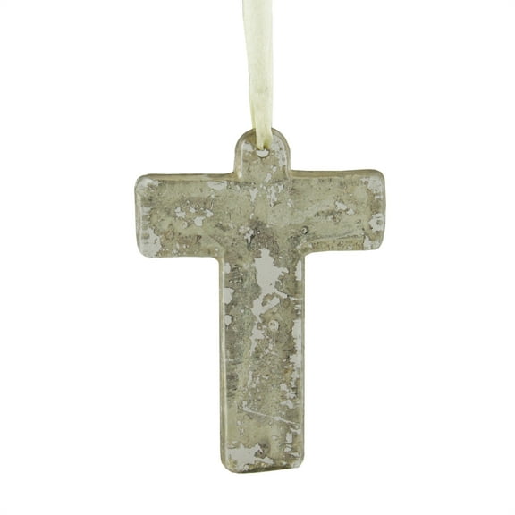 CC Christmas Decor Speckled Cross Glass Christmas Ornament - 4" - Gray