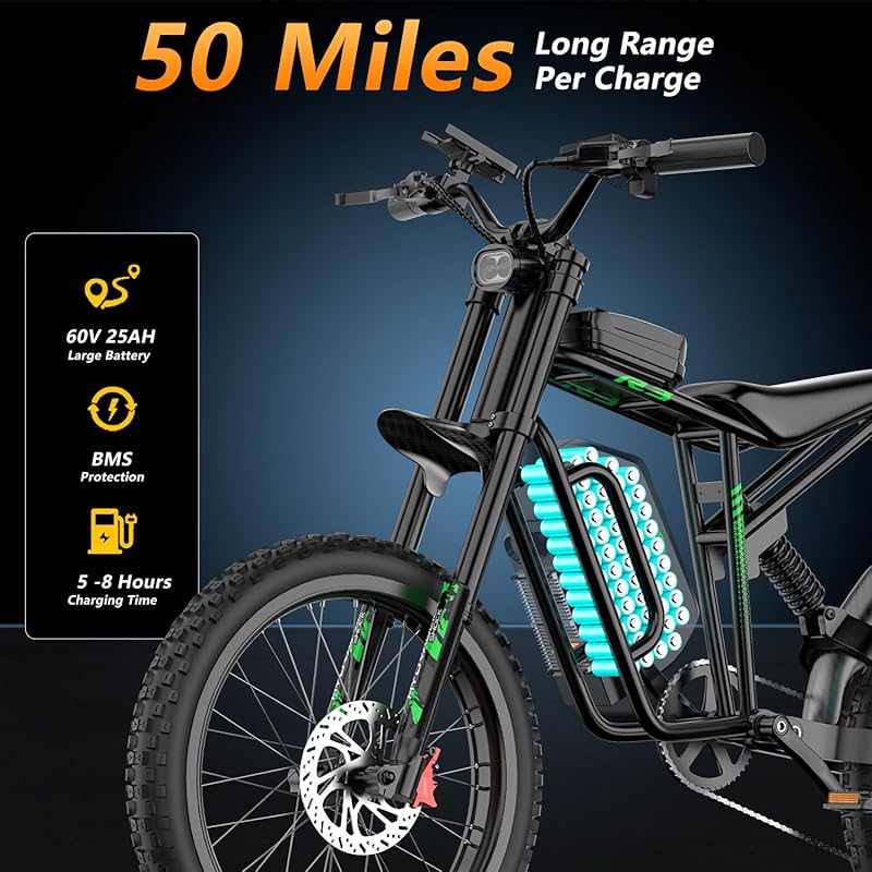 R3 Electric Dirt Bike for Adults Teens, Peak 6000W Brushless Motor 50 MPH Dirtbike,50 Miles Range Ebike with 60V 25Ah Battery, 19" Tires Off Road Tires Electric Motorcycle with Full Suspension