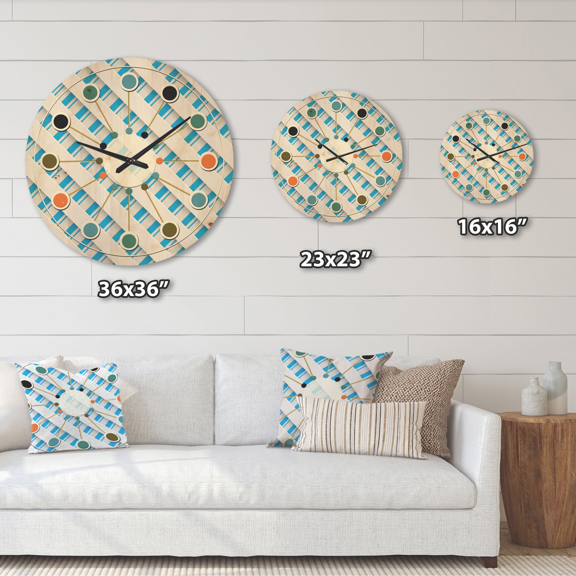 Designart '3D Blue and White Pattern IV' Mid-Century Modern Wood Wall Clock