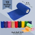 thumbnail image 5 of 12-Rolls Self Adherent Bandage Wrap, Vet Tape - 4 In x 5 Yds Breathable, Elastic Cohesive Wrap Tape for Wrist, Swelling, Sports, Tattoo (12 Bright Colors), 5 of 11
