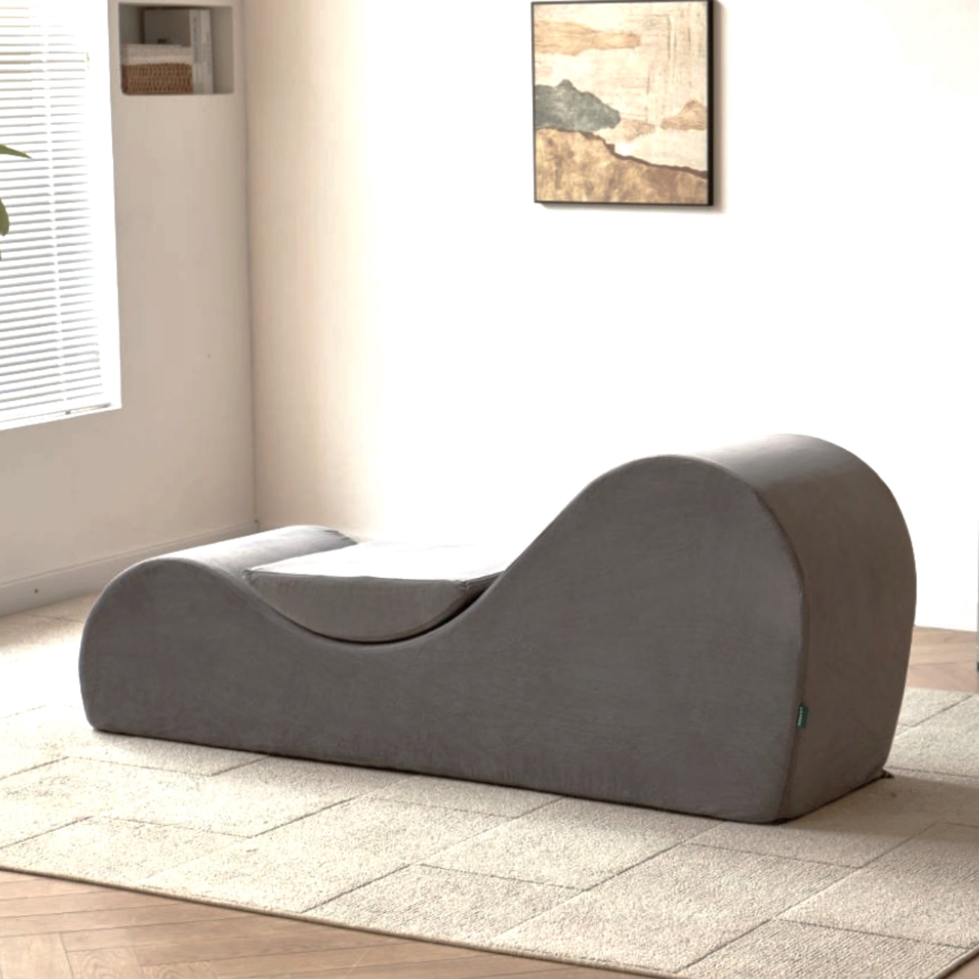 BSHTI 62.5" Polyurethane Yoga Chaise Lounge Chair with Washable Cover, Lazy Seating for Small Spaces(Gray)