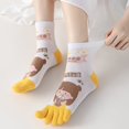 thumbnail image 5 of 5 Pairs Spring Women Five Fingers Socks Cartoon Cute Split-Toe Breathable Kawaii Cotton Ladies Split Harajuku Toe Socks, 5 of 7