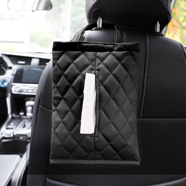 Caja de pañuelos para coche | Porta pañuelos colgante con diseño de cuero Lingge para el respaldo del asiento | Diseño compacto y duradero de cuero sintético | Fácil instalación con correas el
