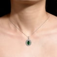 thumbnail image 3 of RYLOS Necklace White Gold 14K Halo Designer Necklace Gemstone &  Diamonds Pendant 18" Chain 8X6MM Green Sapphire September Birthstone Womens Jewelry Gold Necklace, 3 of 7