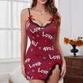 thumbnail image 5 of Tisuna Valentine Women'S Sexy Lace Nightdress Love Letter Print V Neck Onesie Slip Pajamas Fashion Funny Ladies Regular Fit Summer Nightgown Red Size L, 5 of 6