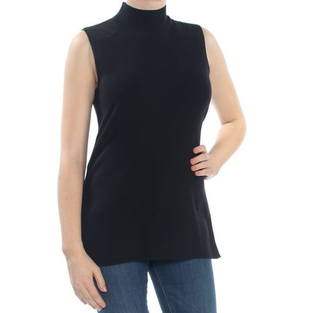 Ralph Lauren Mock Neck - RALPH LAUREN Womens Black Mock Neck Suede Trim Sleeveless Sweater Size: M