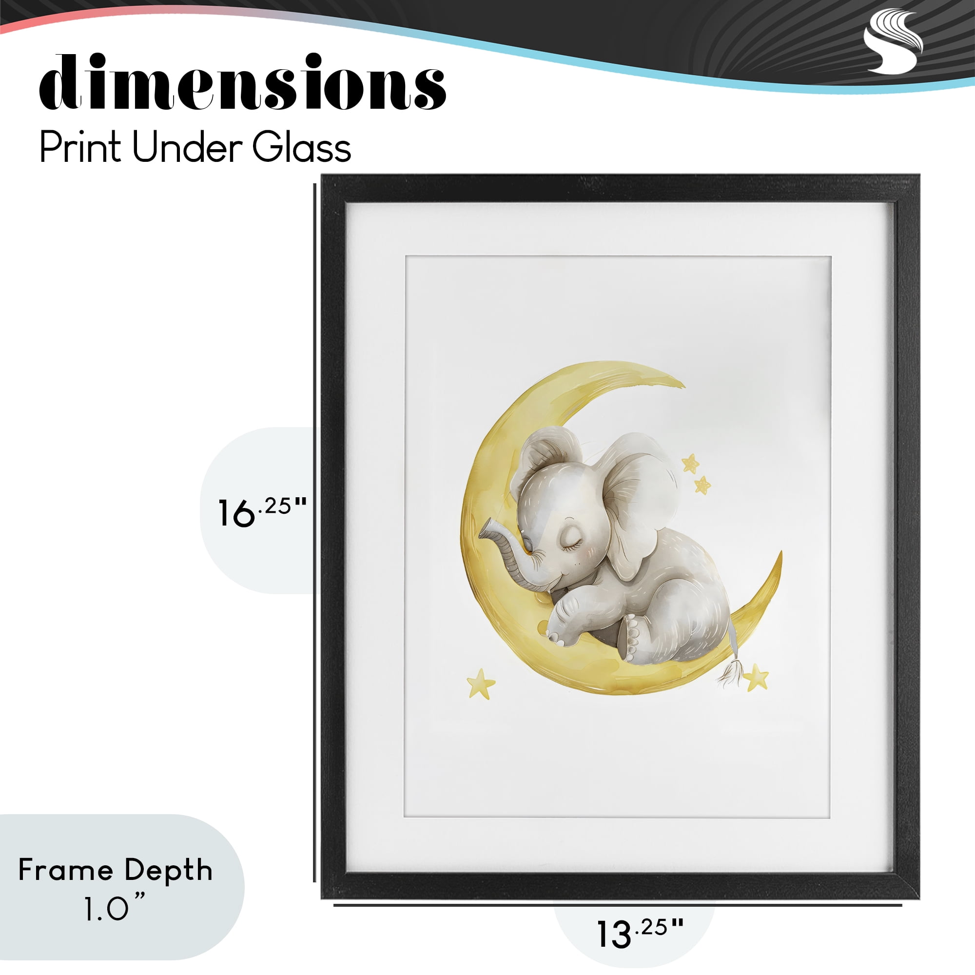Stupell Industries Sleeping Elephant on Yellow Moon Black Framed Print Under Glass, design by LSR Design Studio