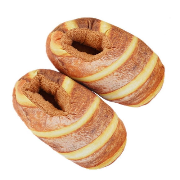 1 par de sandalias de interior para mujer, pantuflas creativas de pan, pantuflas cálidas de invierno para el hogar