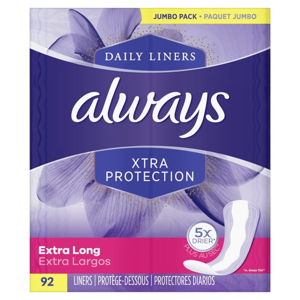 Always Xtra Protection Extra Long Daily Liners, 92 ct | 2 Packs - 184 counts total