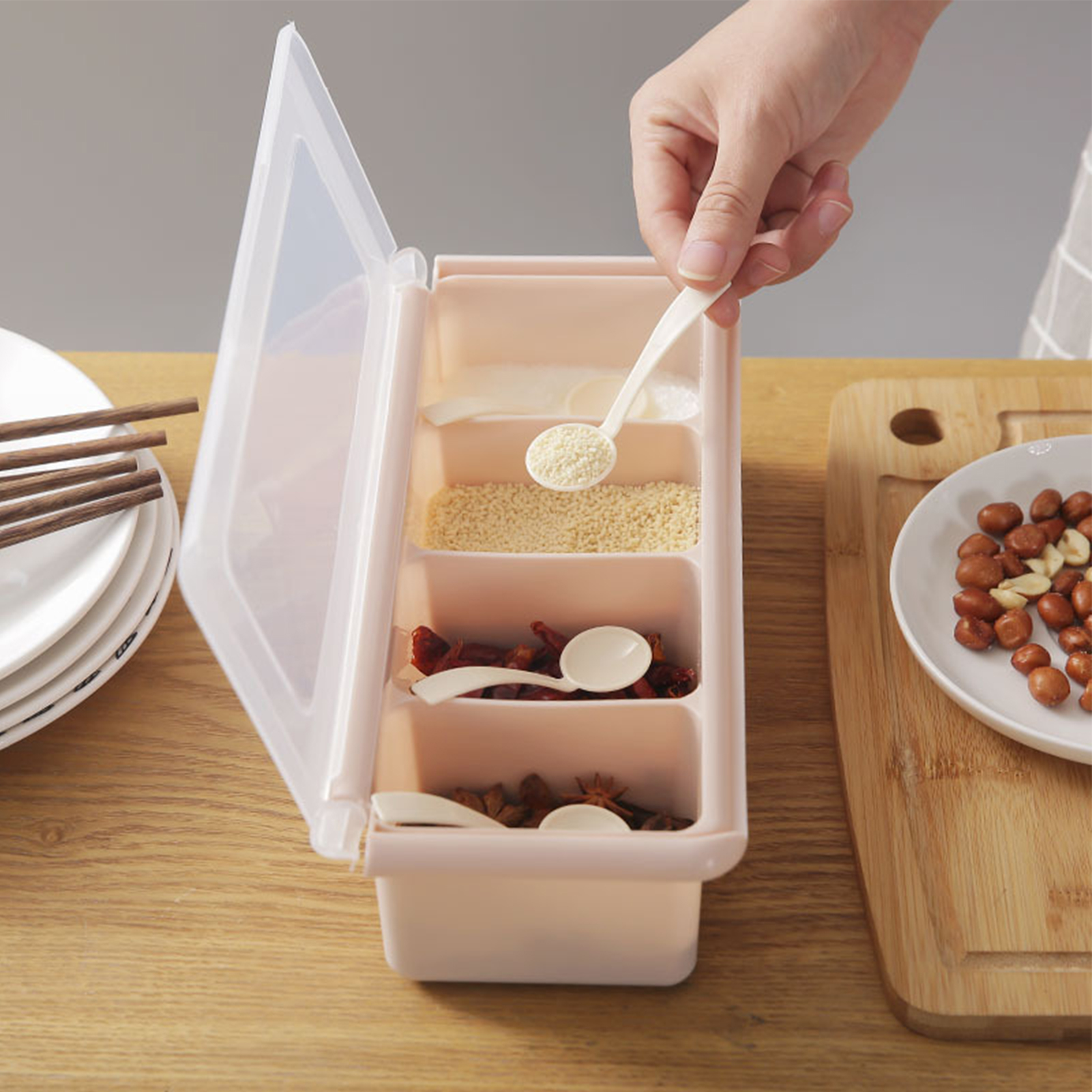 Dream Lifestyle Dust Proof Seasoning Box, 4Cell Seasoning Storage