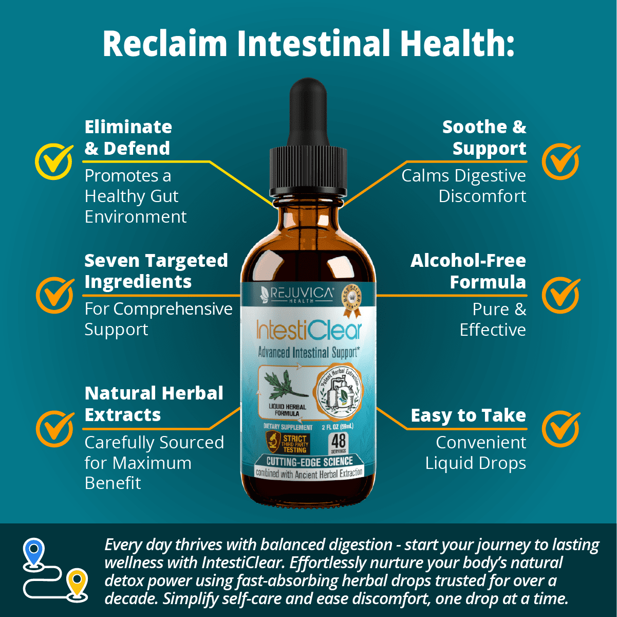 Rejuvica Health IntestiClear - Intestinal Cleanse Support - Contains Wormwood, Black Walnut, Ginger and More