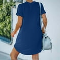 thumbnail image 7 of Women's Dresses Women's Fashion Summer Leisure Sports Curled Sleeves Solid Color Double Pocket Short Sleeve Dress T-shirt Skirt Women Dresses Plus Size, 7 of 7