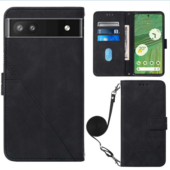 Jiahe Cover Case for Google Pixel 7 Pro, Wallet Case with Card Holder, Adjustable Crossbody Lanyard PU Leather Kickstand Card Slots Magnetic Flip Cover Case 6.7 Inch, Black
