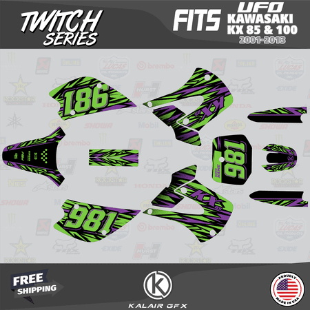 Kalair GFX Graphics Kit for Kawasaki KX100 UFO RESTYLE (2001-2013) Twitch Series