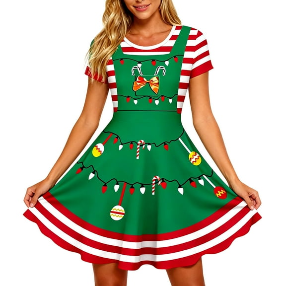 Ugly Christmas Dresses For Women Print Short Sleeve Crew Neck Casual Dress Festive Gatherings And Cozy Outfits