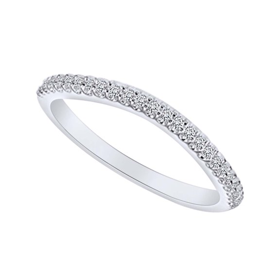AFFY 0.18 Carat Round Shape White Natural Diamond Classic Wedding Band Ring 14K Solid White Gold Ring Size-5