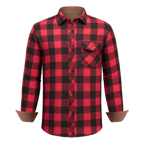 Youclos Mens Flannel Plaid Shirts Corduroy Collar Long Sleeve Button Down Shirt with Pocket