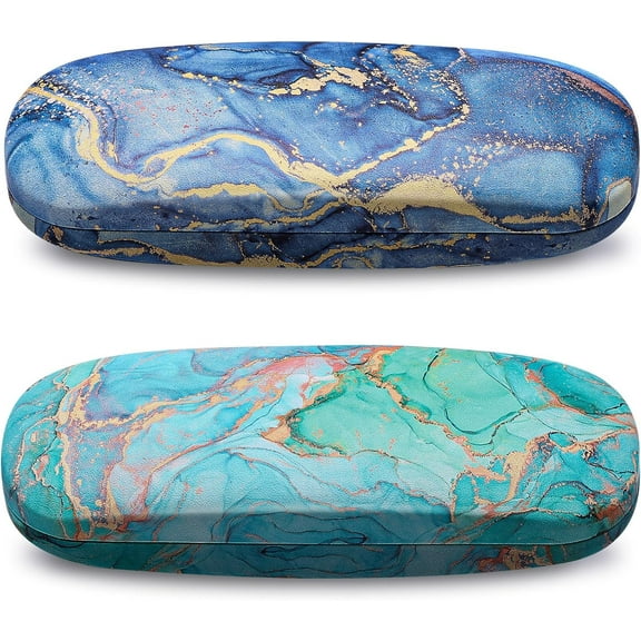 BZUEPRS 2 PCS Hard Shell Glasses Case, PU Leather Glasses Case, Travel Portable Eyeglass Case for Women Girl MenEPRS