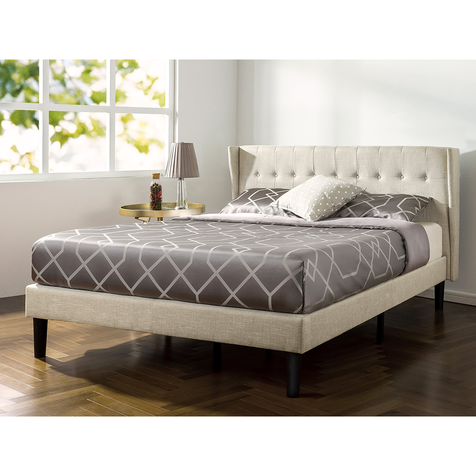 Zinus Athena 45 Upholstered Platform Bed with Wingback Headboard Full