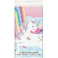 thumbnail image 1 of Pink Rainbow Unicorn Rectangular Plastic Table Cover, 54" x 84", 1 of 2