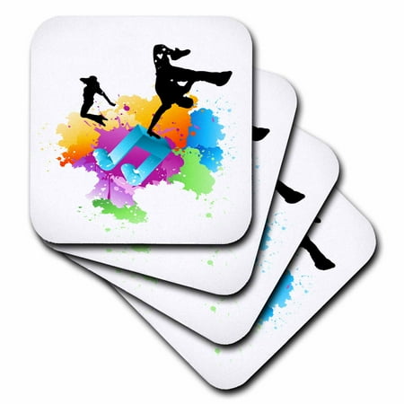 

3dRose Blue Musical Note On A Multi Color Splash Grunge Background With Silhouettes Of Hip Hop Dancers Soft Coasters set of 8