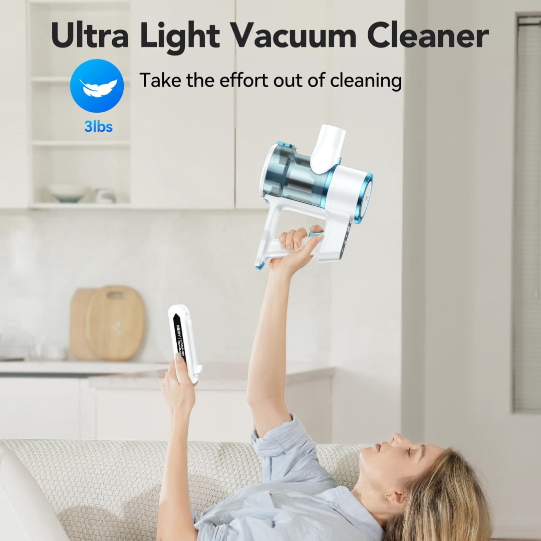 Cordless Vacuum Cleaner, 23kPa Powerful Suction Stick Vacuum with 2 Speeds for Pet Hair & Carpet