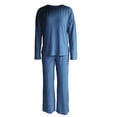 thumbnail image 5 of Women’s Two Piece Pajama Set Long Sleeve Off Shoulder Knit Tops and Wide Leg Pants Set Loungewear, 5 of 10