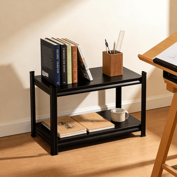 Book Shelf 2-Tier Adjustable Shelves, Industrial Tall Metal Bookcase 1200Lbs, Easy Assembly for Library Bedroom (22" H*14" W*12" D)