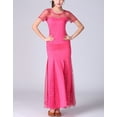thumbnail image 3 of Whitewed Modern Waltz Ballroom Exam Dance Practice Clothes Wear Attire with Sleeves Adult Rose Red, 3 of 5