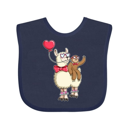 

Inktastic Valentine Pals Fun Sloth and Llama with Heart Balloon Gift Baby Boy or Baby Girl Bib
