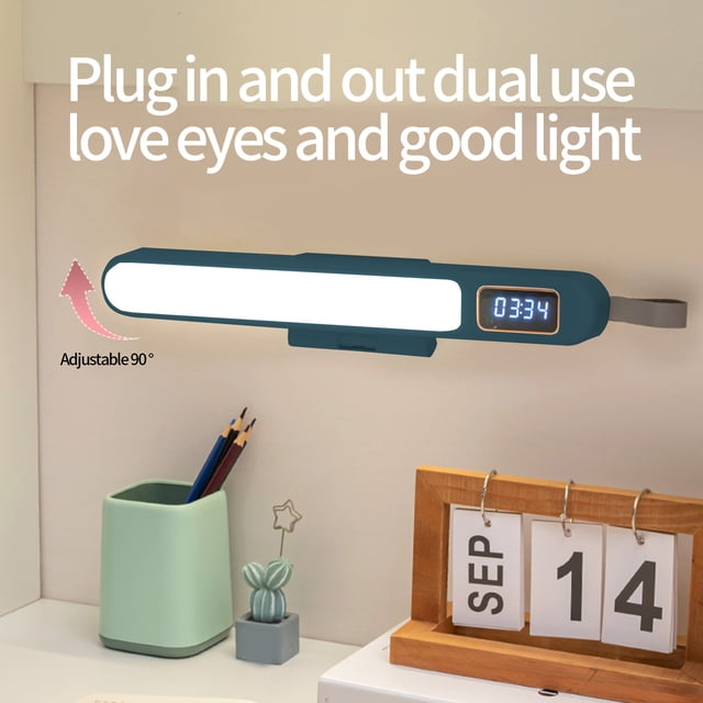 KITTEHIGM Wall Reading Light, 3 Colors Rechargeable Dimmable LED Stick On Bunk Bed Lamp With Digital Clock, Magnetic Mounted Under Cabinet Lighting With Rotating Stand Clearance Sales Pallet Sale