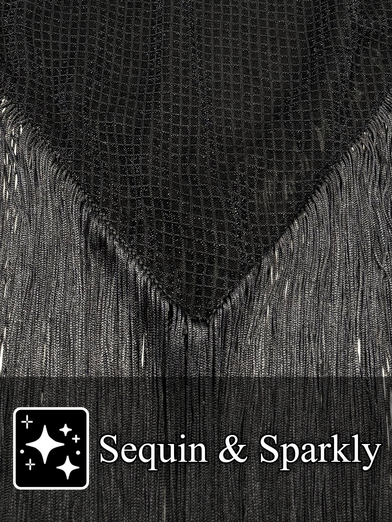 DARING DIVA Men's Mock Collar Sleeveless Patchwork Sequins Fringe Vest L Black