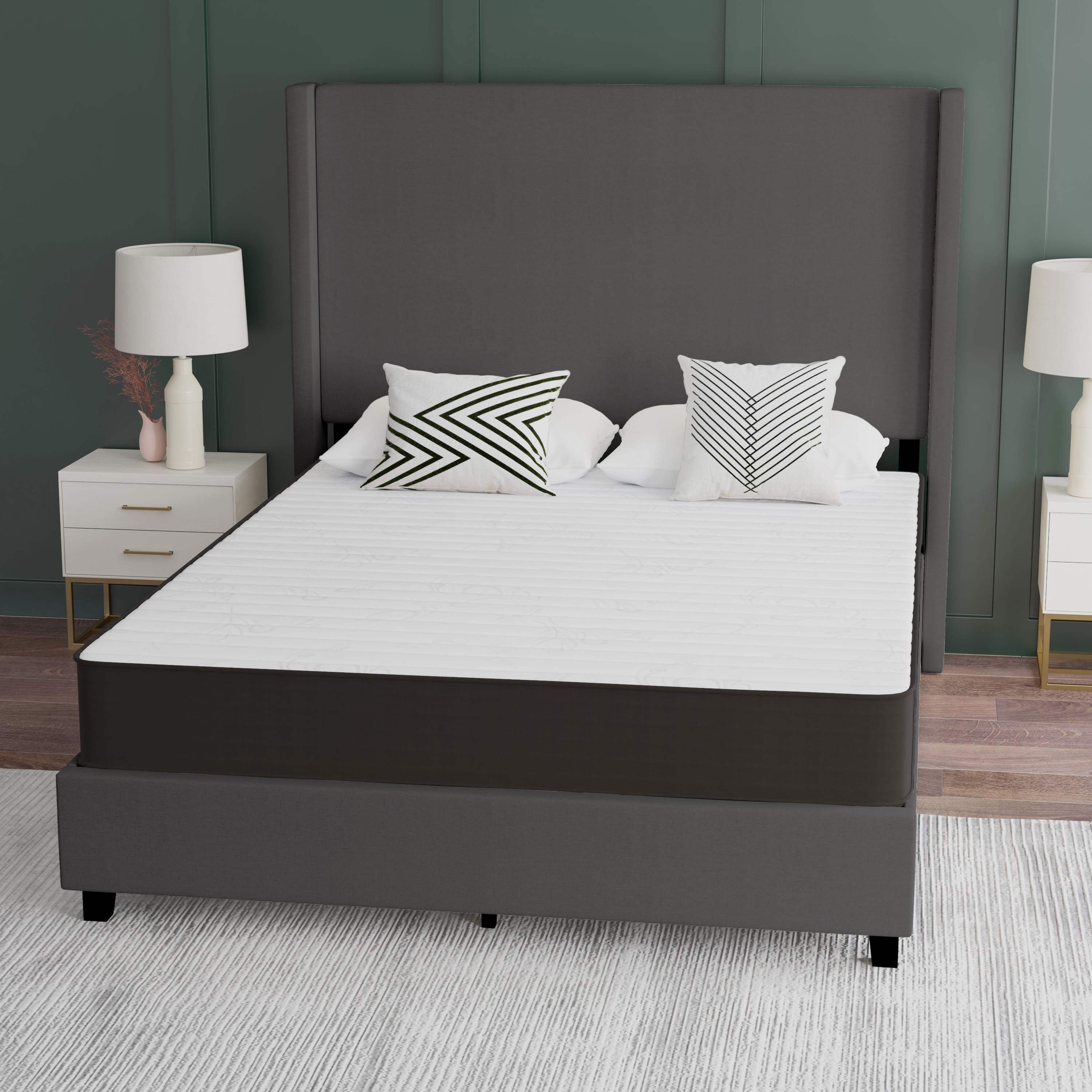 Emma + Oliver Premium Comfort 8" Queen Size Medium Firm Hybrid Innerspring Mattress in a Box with Knitted Fabric Top and CertiPUR-US Certified Foam