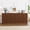Walnut, variant on Hosnnlie Vertical Stripe 4-Door Sideboard Wood Color, Rounded Arc Edge, 4 Independent Compartments, Gold Pulls for Modern Dining Room
