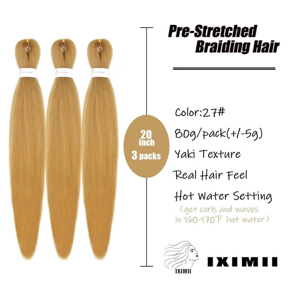 WEIF-27# Pre Stretched Braiding Hair 20 inch 3 packs Pre-Stretched Braids Hair Honey Blonde Color Straight Braids Soft Yaki Texture Hot Water Setting Synthetic Hair Extensions