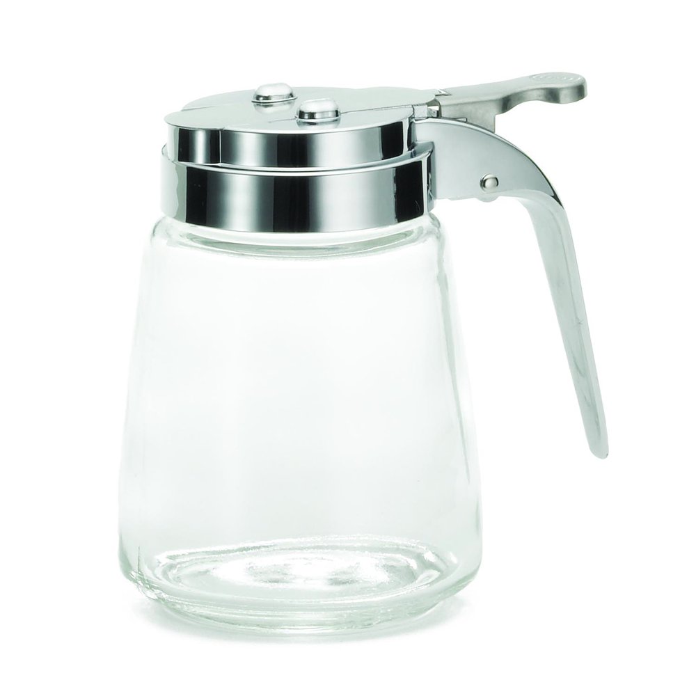8 oz Modern Glass Syrup Dispenser, Chrome Plated ABS Top