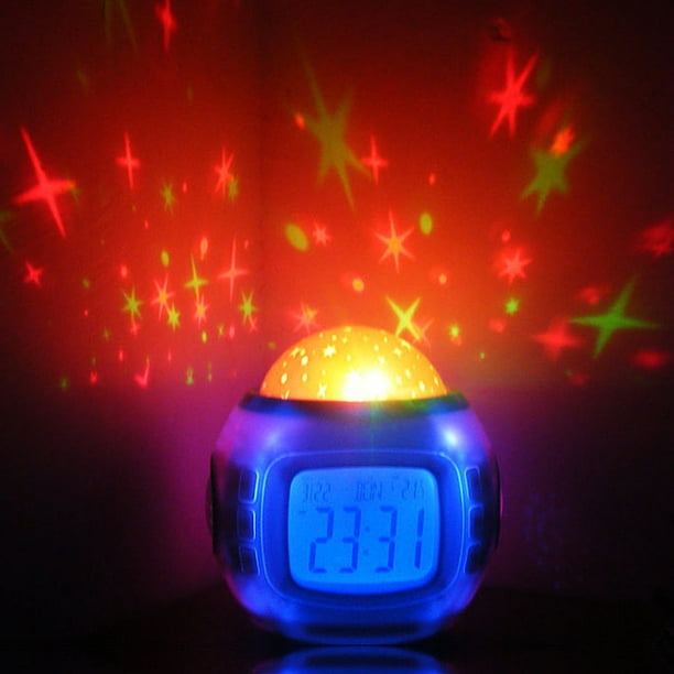 ERQVHQV Reloj Despertador para Ninos Luz Nocturna Musica Luz Nocturna Reloj Despertador con Visualizacion De Temperatura Y Fecha Proyector De Techo Estrellado para Ninos Ninas oso de fresa Electronica...