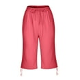 thumbnail image 6 of HAiming Women Cotton Linen Capris Pant Summer Drawstring Elastic Waist Knee Length Pants Plus Size Beach Casual Shorts, 6 of 7