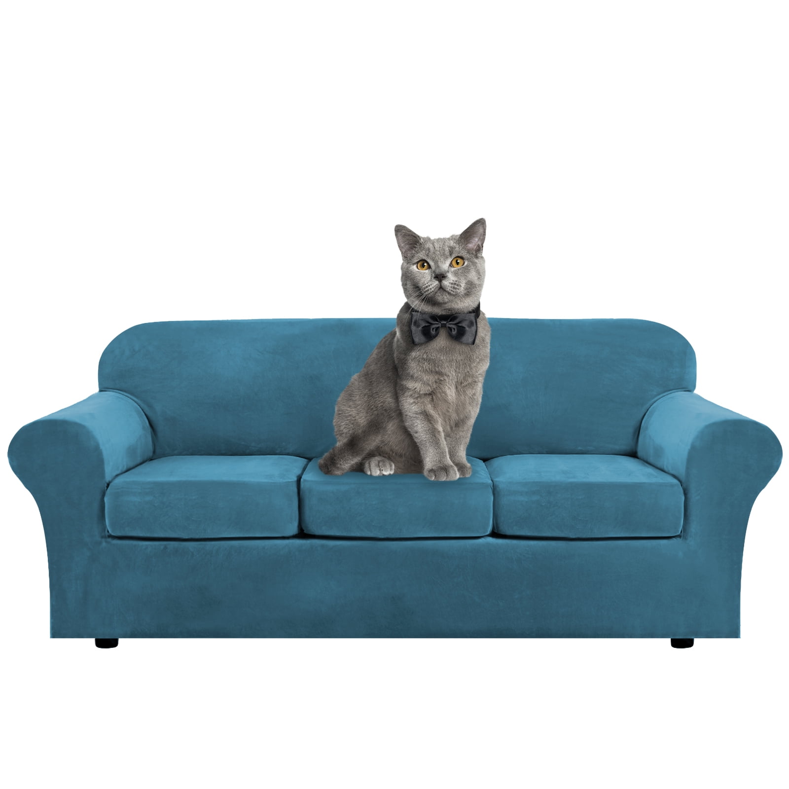 TOPCHANCES Modern Velvet Plush 4 Piece High Stretch Sofa Slipcover Sofa Cover Furniture