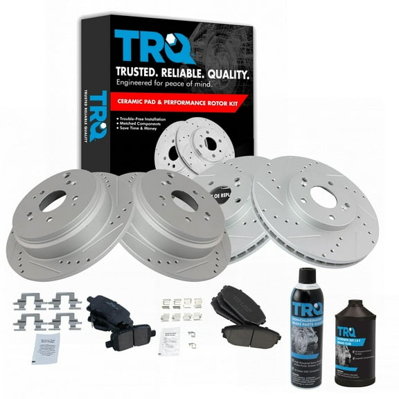 TRQ Front & Rear Performance Rotor & Ceramic Brake Pad Kit w/Chemicals BKA18199
