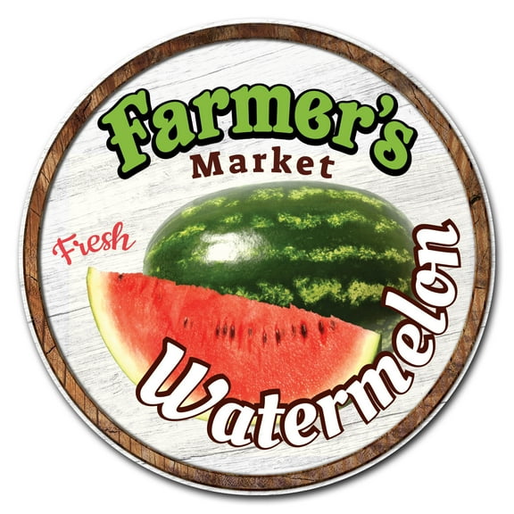 SignMission Circular Rigid Plastic Sign 12" Tall - Farmer's Market Watermelon | Plastic Sign |  Made in the USA